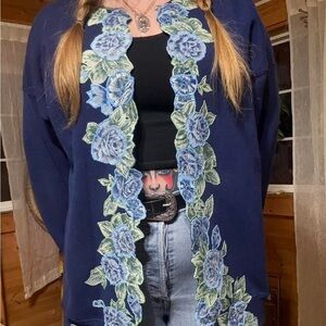 Lee Navy Cardigan with Blue Floral Embroidery